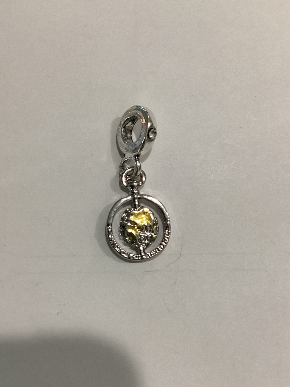 Silver Tree of Life Dangle Charm with Yellow Accent
